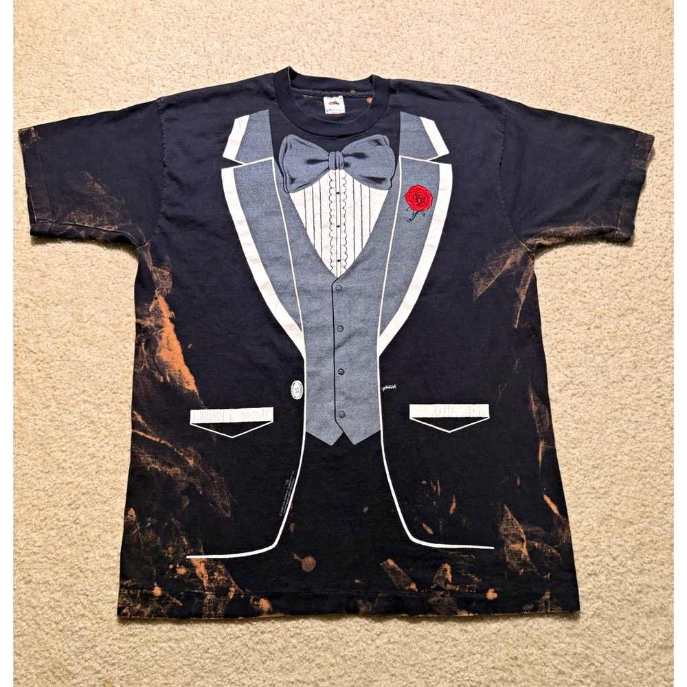 Vintage 1980 Tuxedo T Shirt XL Fruit of the Loom Single Stitch Distressed USA